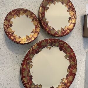 Crate&Barrel Red and Gold Leaf Dinnerware Set